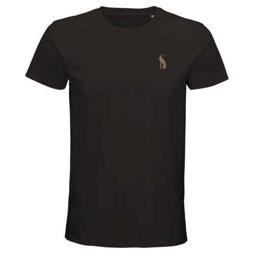 T-shirt Bameneli Deep Black porté par un mannequin - coupe ajustée brodée, vue de face