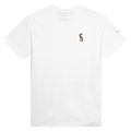 T-shirt Bameneli Blanc porté par un mannequin - coupe classique brodée, vue de face