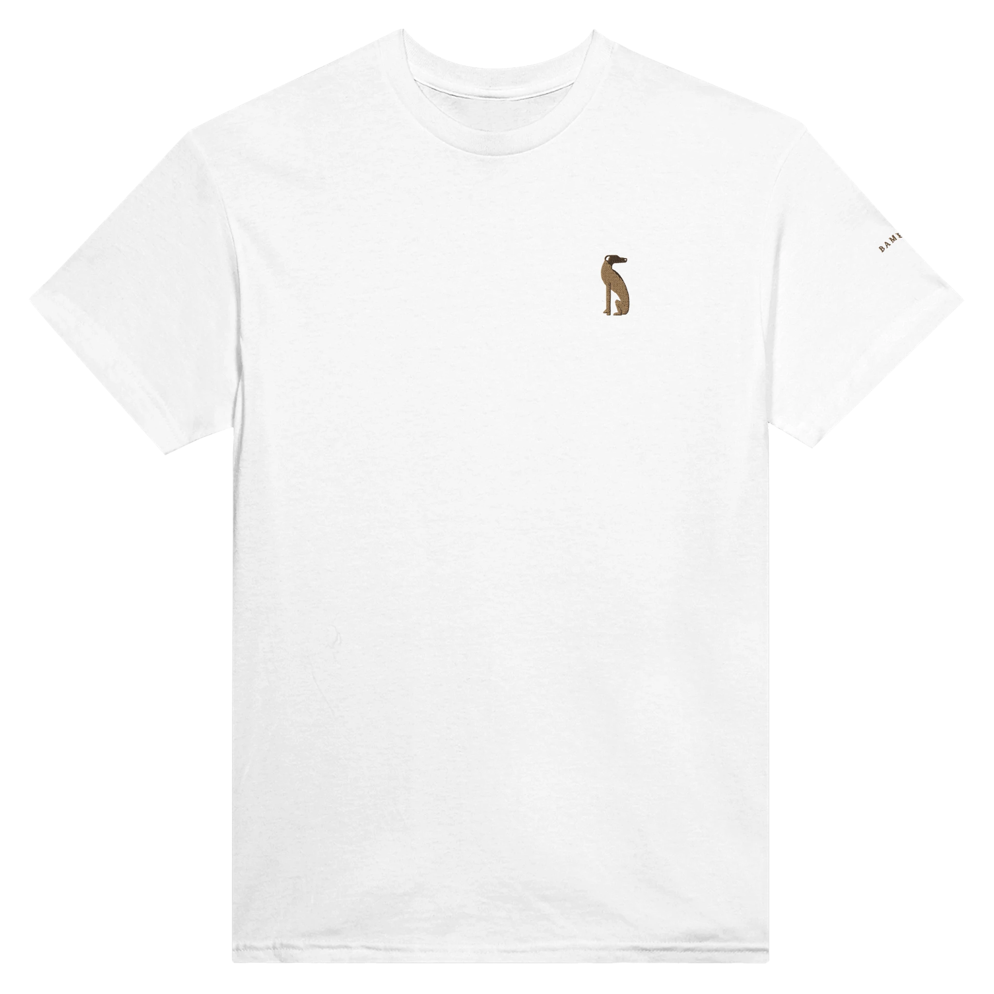 T-shirt Bameneli Blanc porté par un mannequin - coupe classique brodée, vue de face