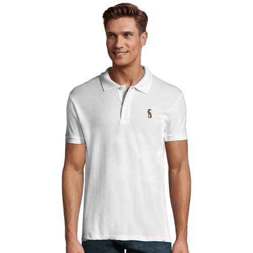 Polo Bameneli blanc porté par un mannequin - coupe ajustée brodée, vue de face