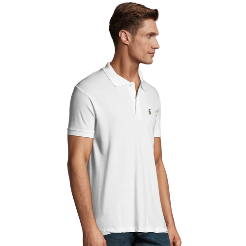 Polo Bameneli blanc porté par un mannequin - vue de profil