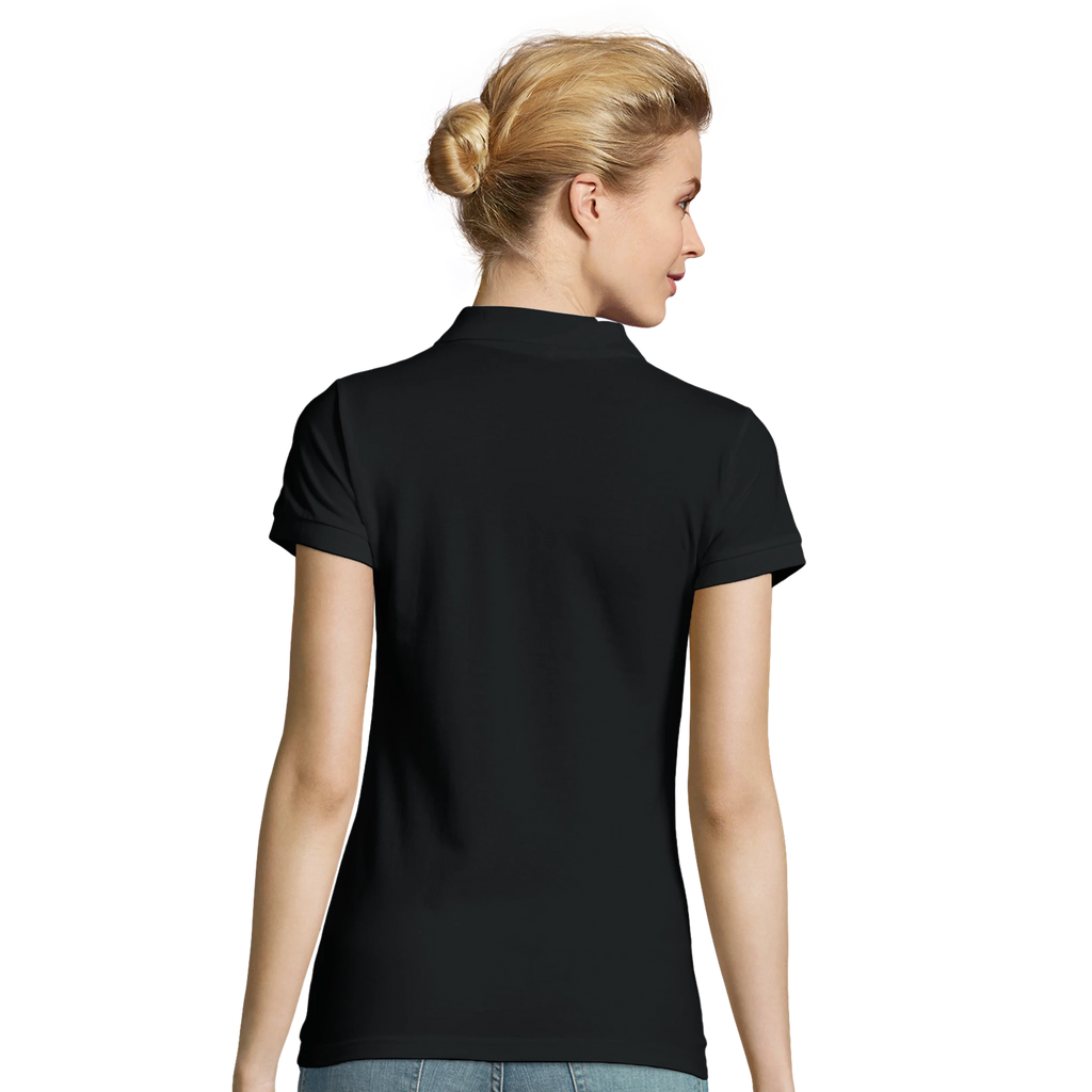 Polo femme Bameneli coloris Noir porté de dos - broderie lévrier doré