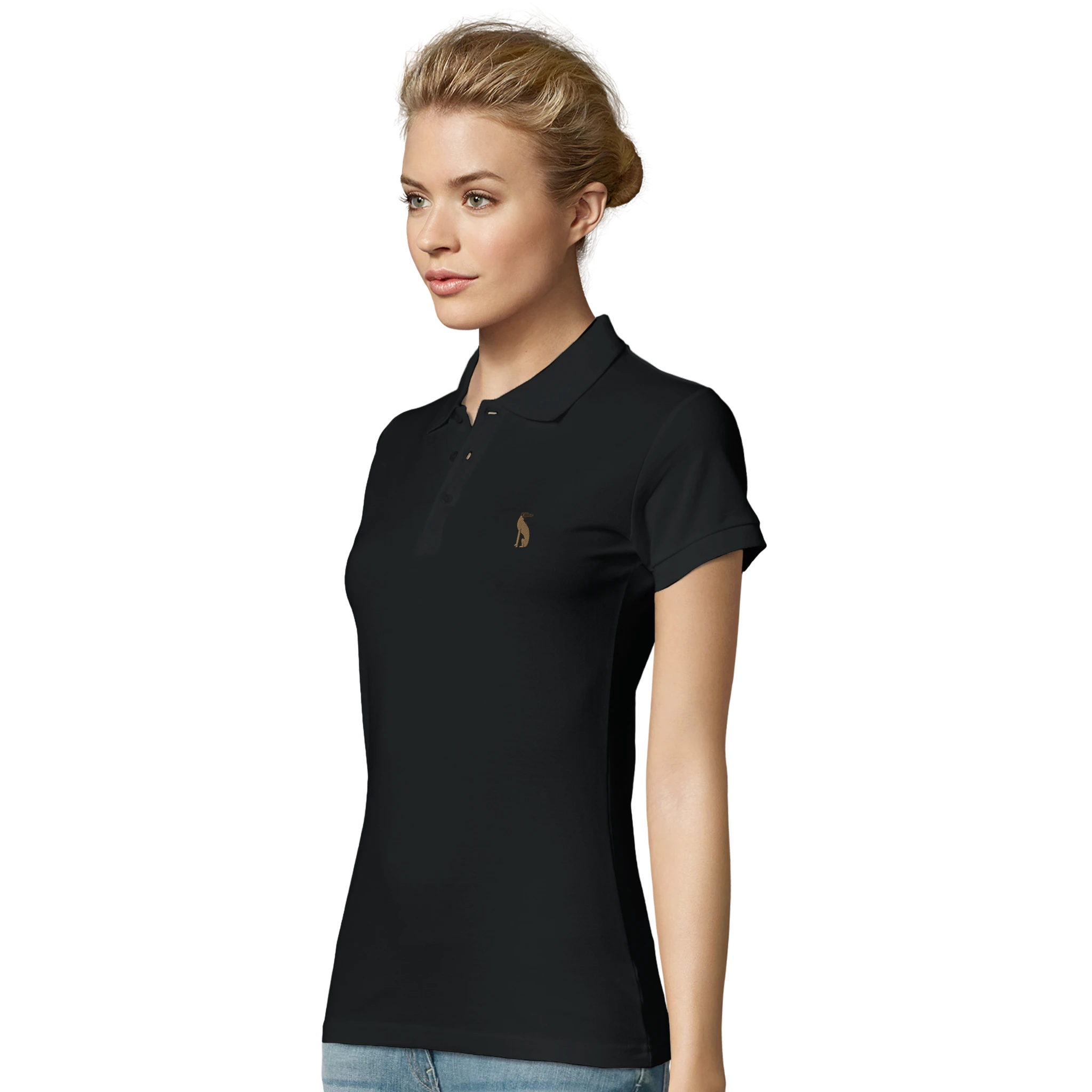 Polo femme Bameneli coloris Noir porté vue de profil