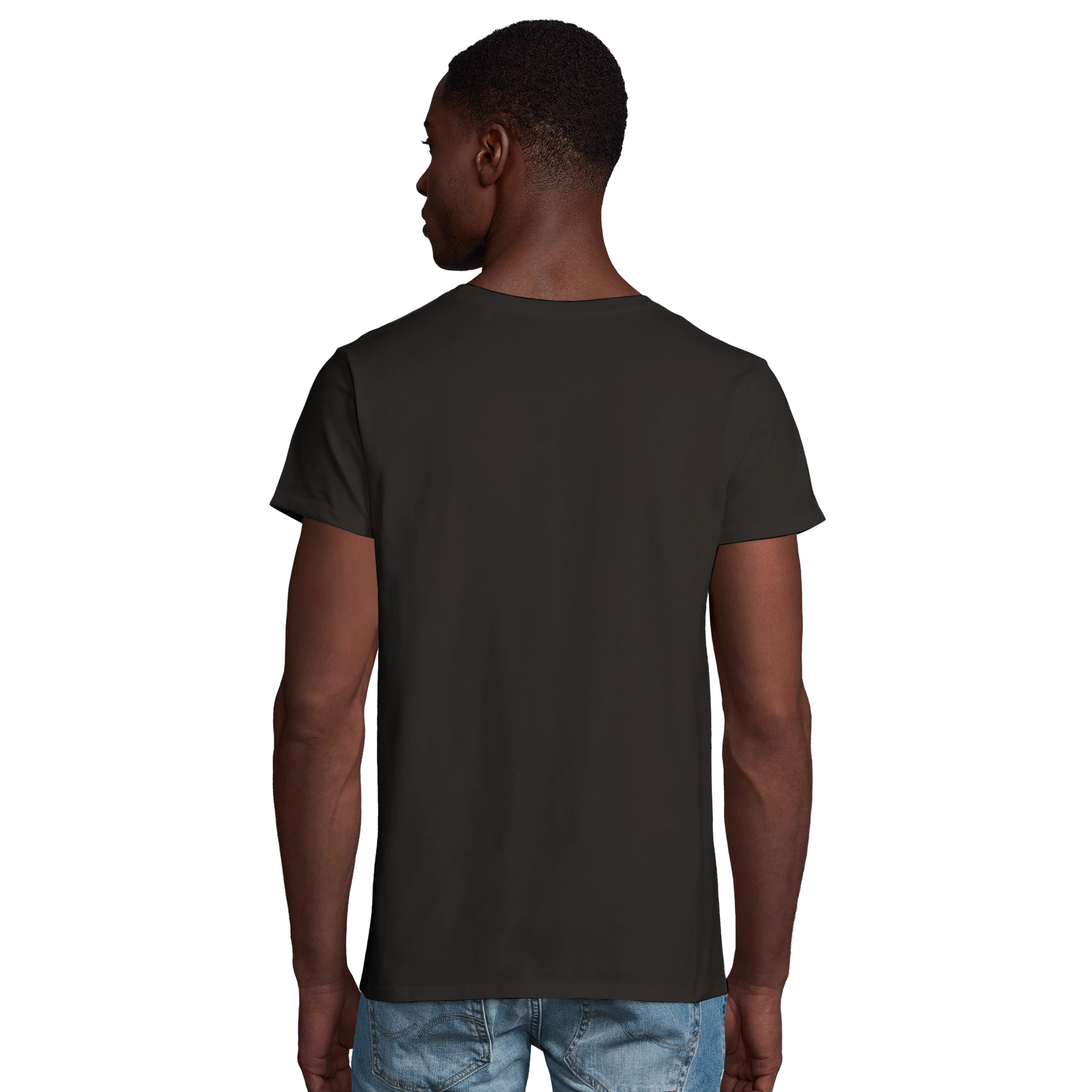 Homme portant le t-shirt Bameneli noir, vue de dos